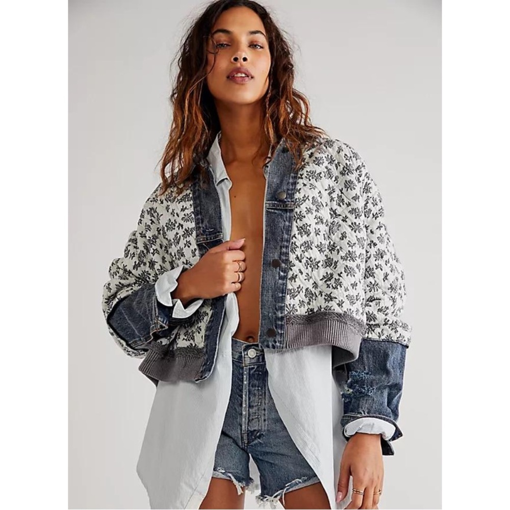 Free People Ditsy Floral Quilted Denim Jacket / NWT